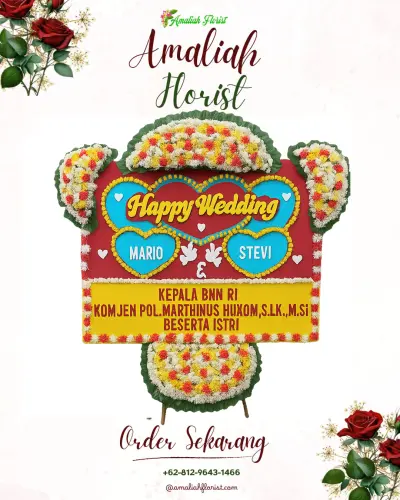 Karangan Papan Bunga Pernikahan di Sanja